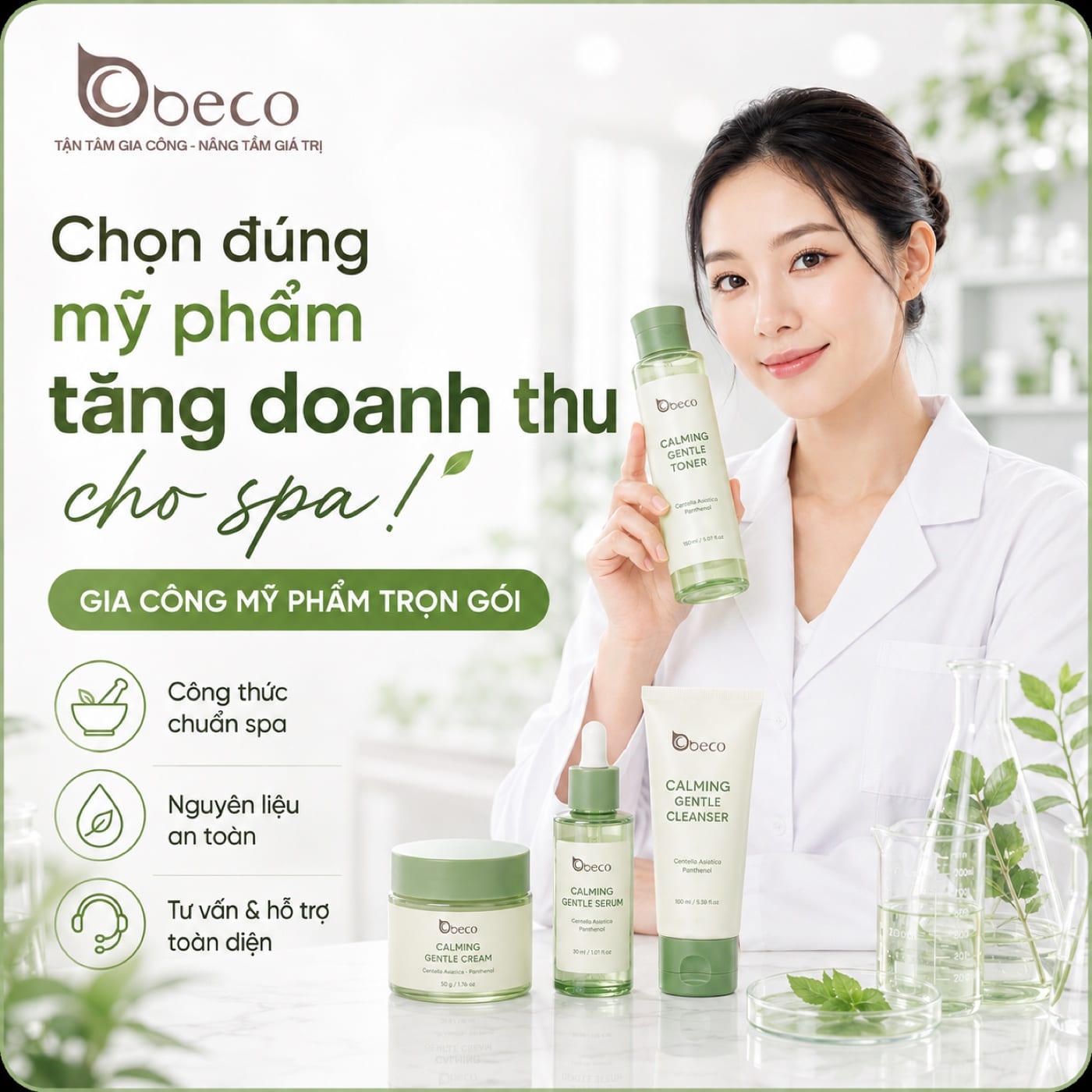 Bộ sản phẩm chuẩn spa do BECO gia công trọn gói cho khách hàng