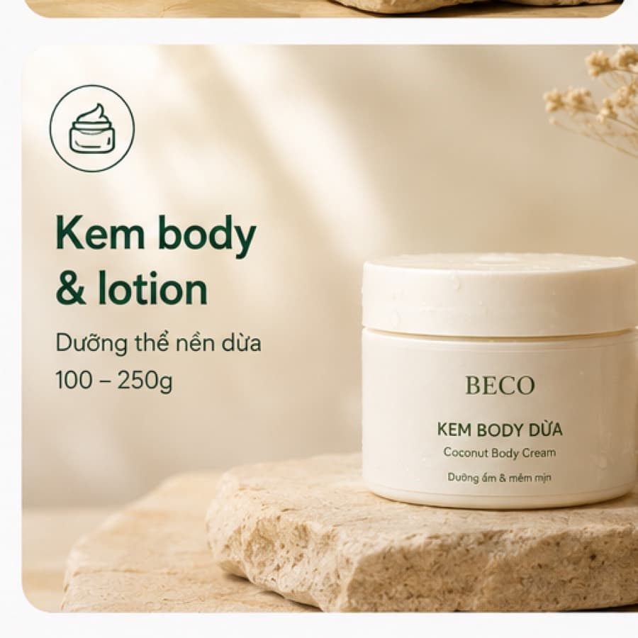 Kem body dừa BECO — dưỡng thể nền dừa, quy cách 100 đến 250g