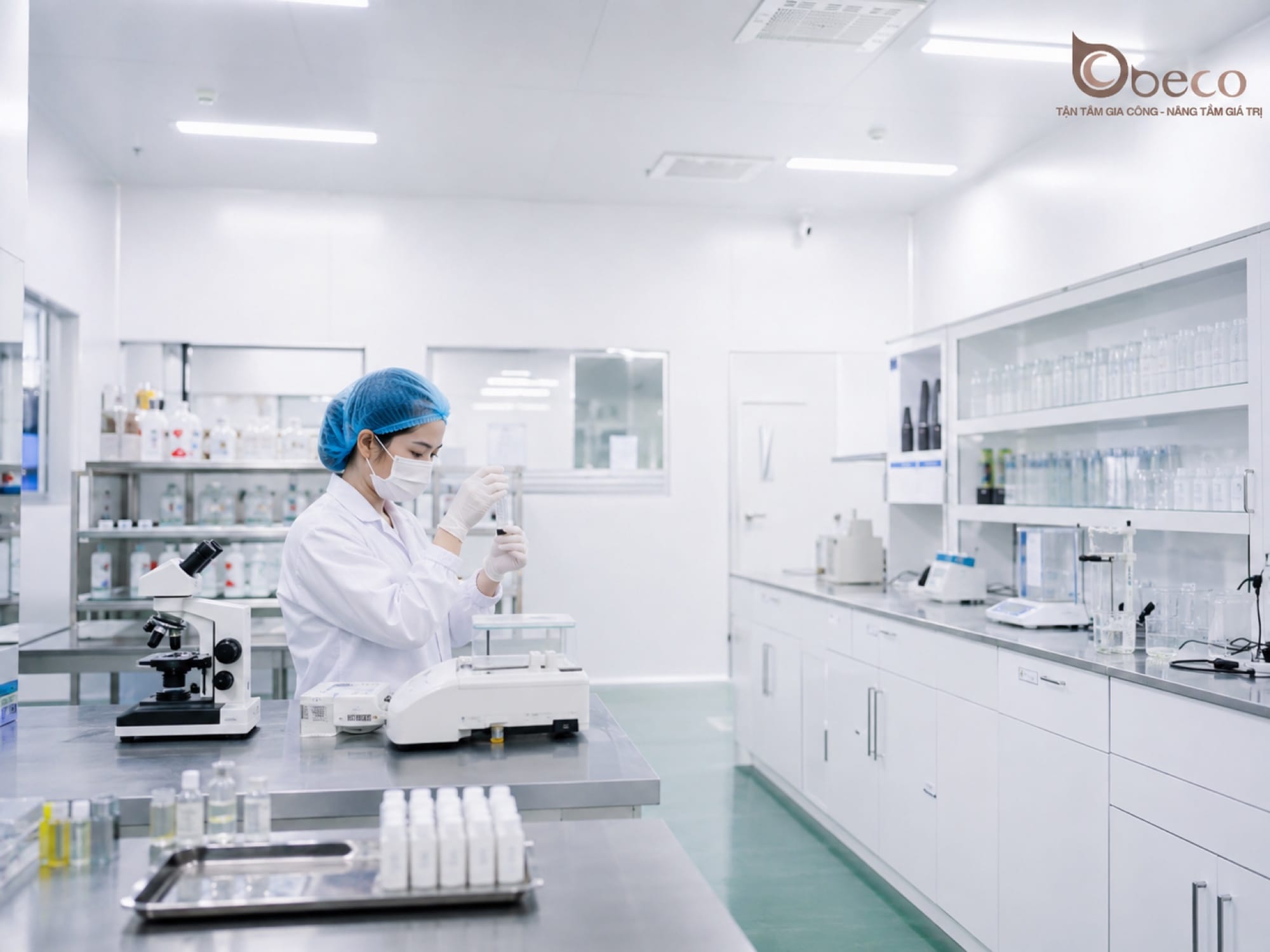 Kiểm nghiệm mẫu tại nhà máy GMP của BECO